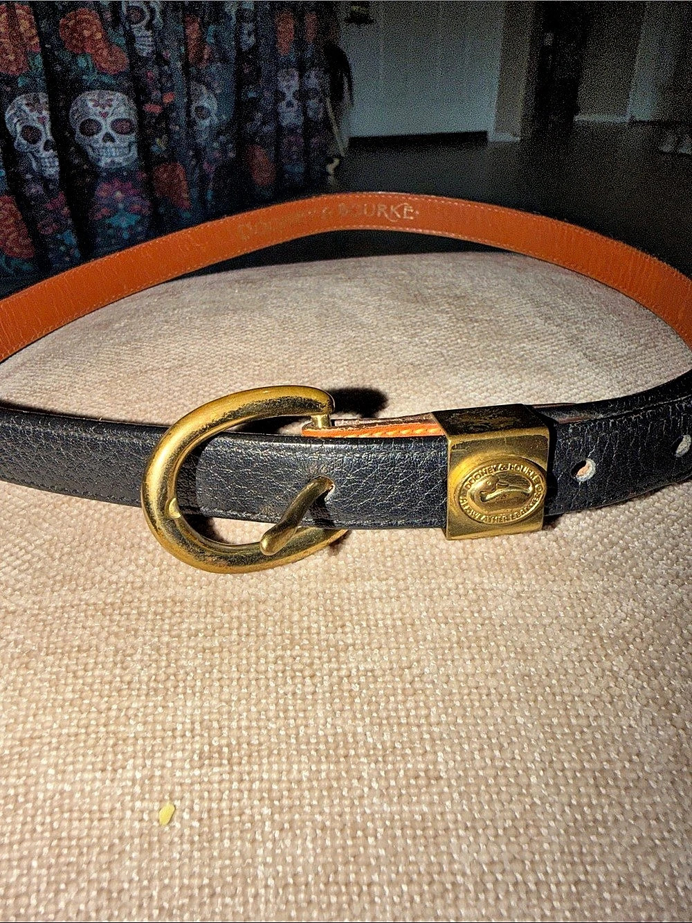Dooney & Bourke Leather Belt in Black & Orange Size Medium